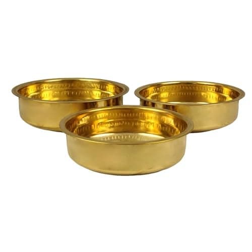 Putrika Brass Cooking Utensil Patile | Tope | Cookware | Tapeli | Peetal | Urli | Ponichatti | Thiruvaradhana Bowl | Sarva Satti | Tharpana Chatti | Abhisheka Pathram for Pooja | Puja – Nombu Bowl Set