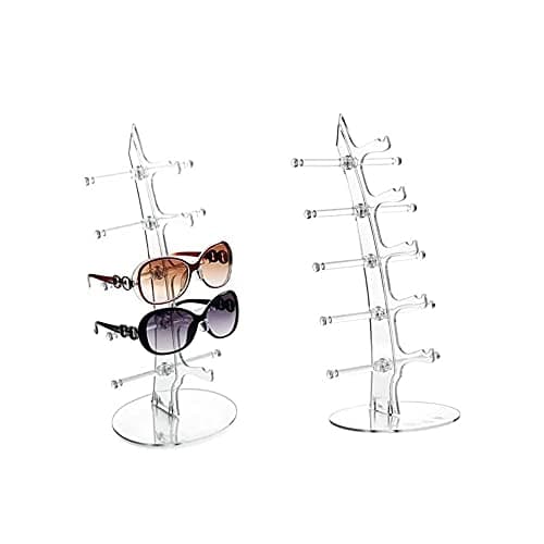 Anetiry 2 Pack Sunglasses Rack Eyeglasses Display Stand Holder Storage Organizer for 5 Glasses Acrylic Jewelry Eyewear Display for Selling Clear
