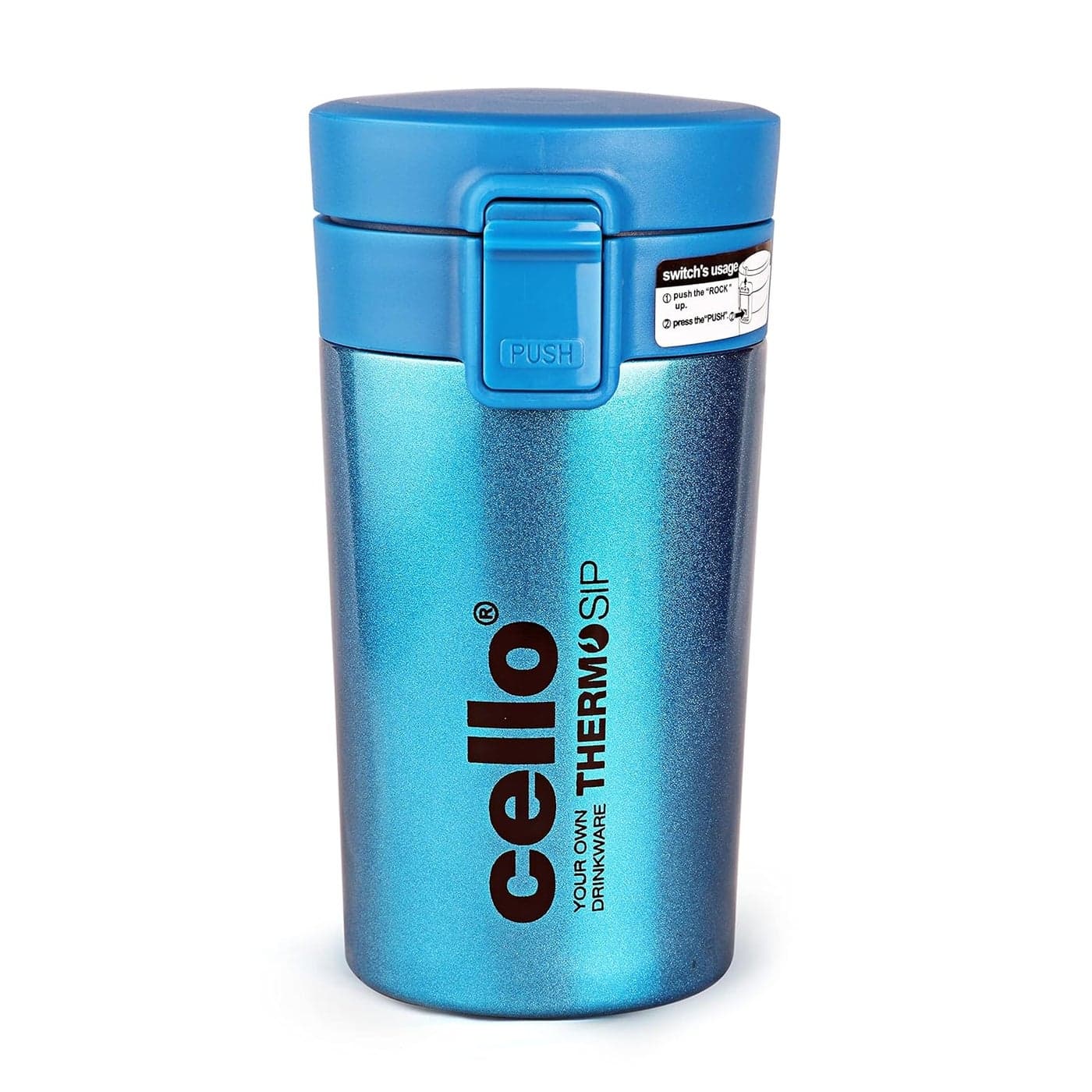 CELLO Monty Thermosteel Vacuum Insulated Travel Mug 300ml Blue Prolonged Hours Hot Cold Spill Proof Easy to Sip Tea Juice Mug Soup Flask Water Flask Personal Corporate Gifting