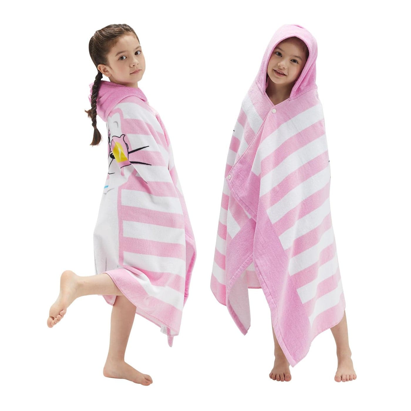 BANGSAUR Kids Hooded Beach Bath Towels 100 Cotton 50x30 inches Wrap Towel Toddlers Girls 312 Years Coverup Pink Cat