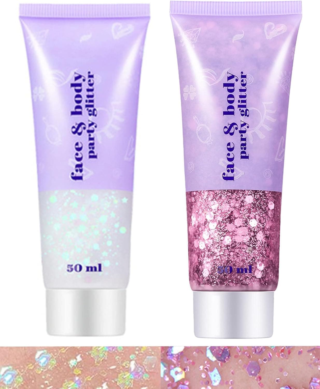 Go Ho Pink and White Body Glitter Set,Singer Concerts Face Glitter Gel Makeup,Holographic Long Lasting Chunky Sequins Glitters for Eye Lip Hair Nails,Festival Rave Accessories,White&Pink