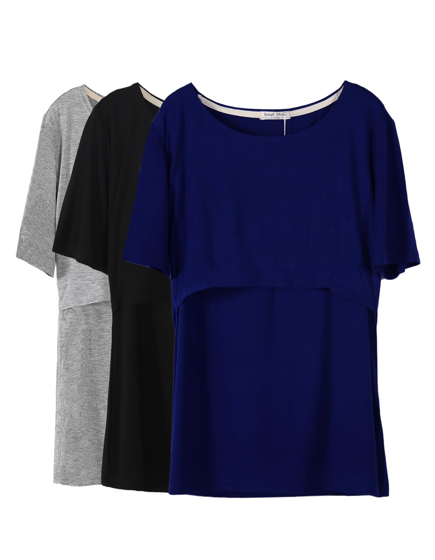 Smallshow 3 Pcs Maternity Nursing T-Shirt Modal Short Sleeve Nursing Tops Dark Blue-Black-Grey,Medium