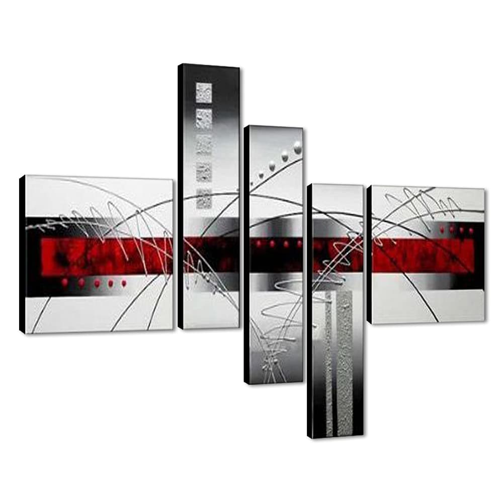 Wieco Art White Lines 100 Handpainted Stretched Canvas Wall Art for Living Room Decoration Home Decor Abstract Oil Paintings on Canvas