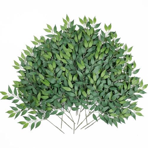 mizii 24pcs Italian Ruscus Artificial Greenery Stems Silk Green Leaves 20in Fake Spray Plants Stem Garland Greenery Decoration for Centerpieces Wedding Arch Flower Bouquet Table Room Wall Decor 24