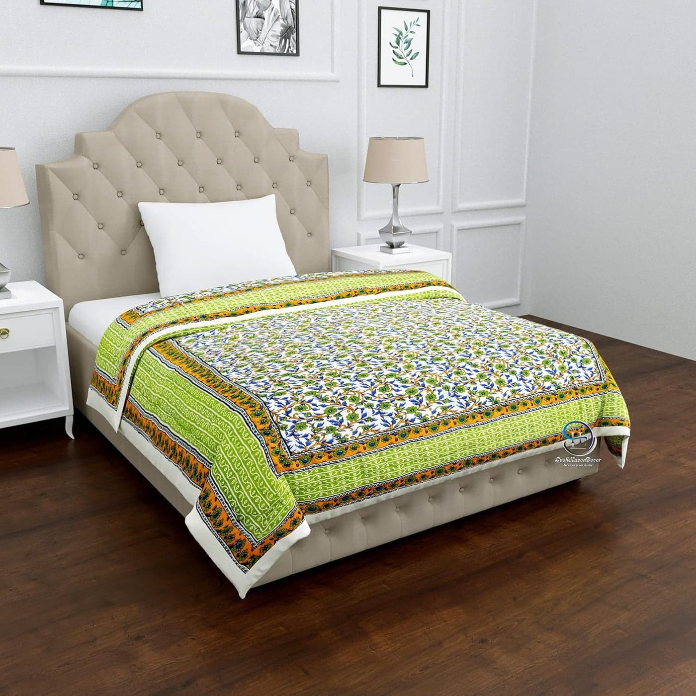 HASHIREX 210 TC Single Bed Jaipuri Cotton Razai Blanket Ac Quilt Soft Light Weight Rajasthani Traditional Rajai Comforter 85 x 55 inch Green Pack of 1 Breathable