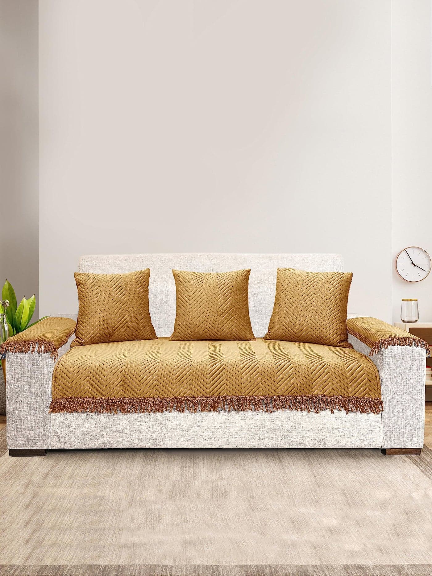 Saral Home Chevron Sofa Cover Set (1 Seat Cover, 3 Cushion Cover, 2 Arm Covers)