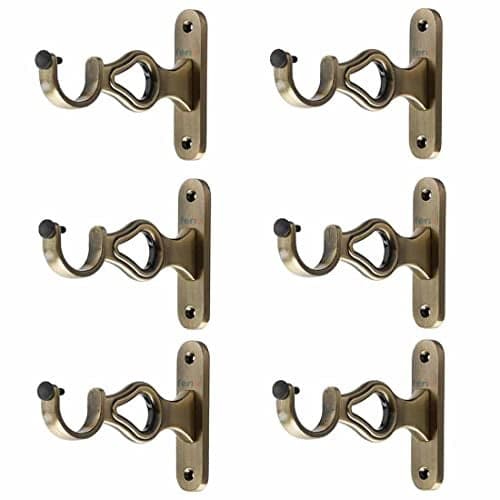 Ferio Zinc Curtin Brackets/Holders for Door and Window 1 Inch Rod Size Brass Antique Set of 3 (Pack of 6) for Home Decor