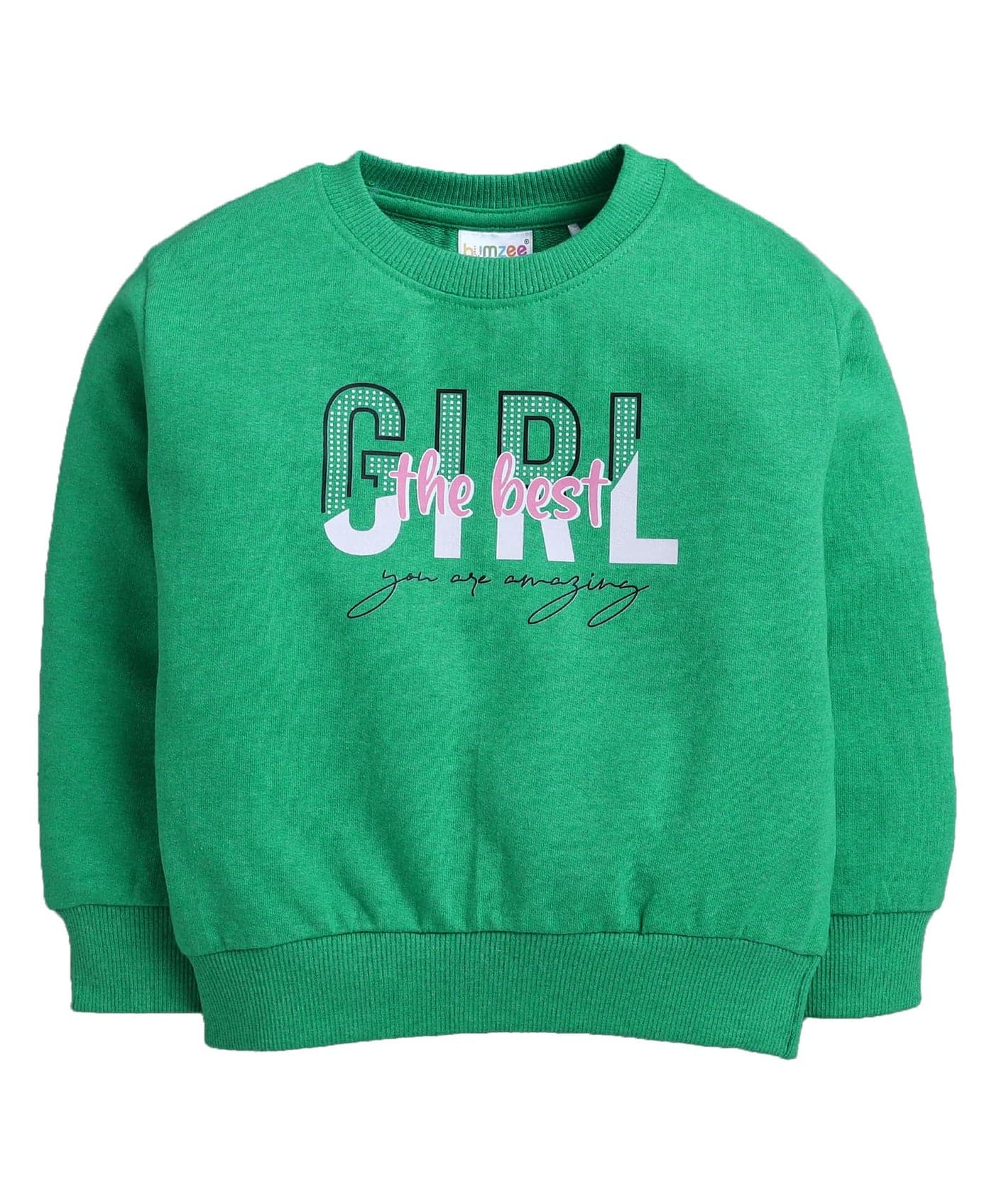 BUMZEE Girls Cotton Blend Full Sleeves Sweatshirt Green - 7-8 Years (Peb10875I-grn)