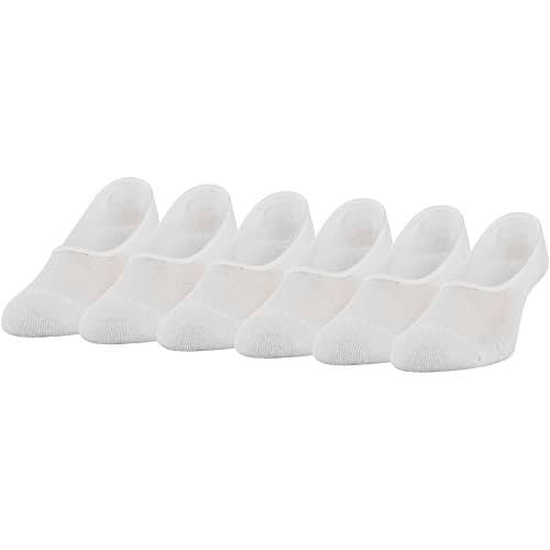 Peds Women's Zoned Cushion Mid Cut No Show Socks, 6-Pairs, White, Shoe Size: 8-12