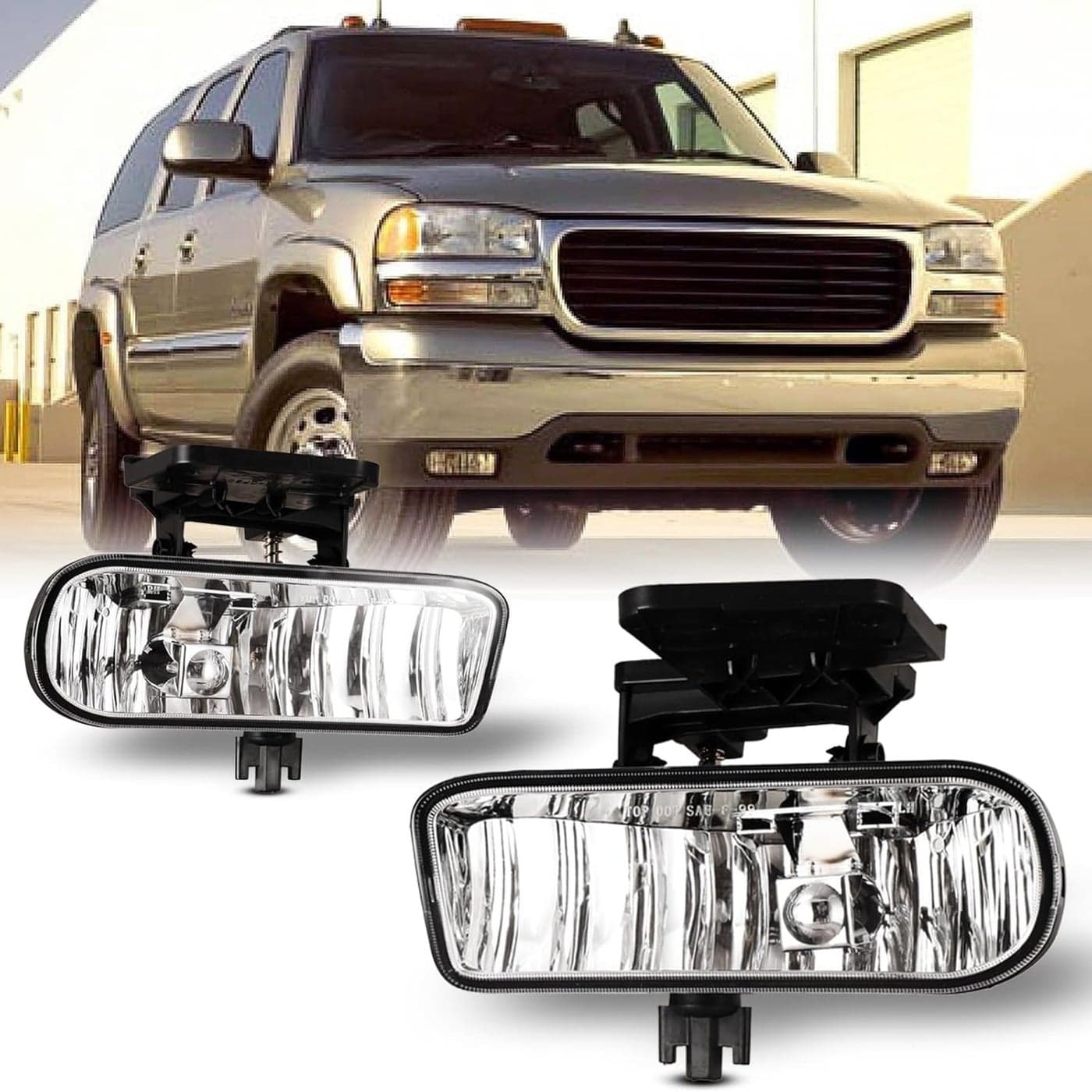 AUTOFREE OEM Fog Lights for GMC 99-02 Sierra/Yukon, 889 12V 37.5W Bulbs, 1 Pair (Clear Lens)