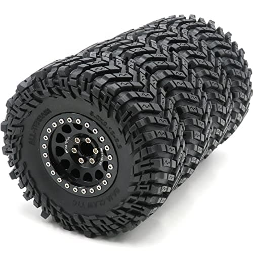HOBBYSOUL 4pcs RC 22 Tires Tyres Height 127mm50inch Aluminium 22 Beadlock Wheels 10mm Negative Offset Rims Black Color for RC Mud Crawler All Terrain TRX4 Gen8 Capra WraithAssembled