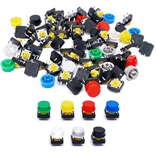 TWTADE/140PCS 4 Pin Tactile Push Button Switch Momentary Tact Switches 12x12x7.3mm with Multicolored Switch Cap (70Sets)