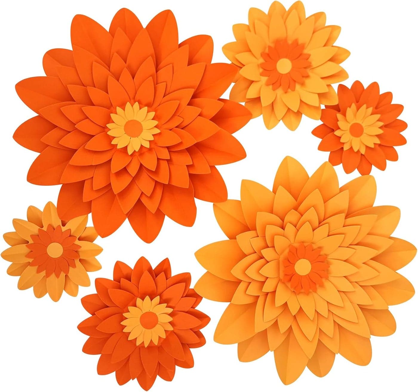 Orange Paper Flower for Fall Autumn Thanksgiving Anniversary Birthday Orange Wedding Party Backdrop Nursery Wall Home Decor Pack of 6