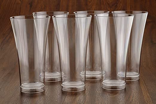 AWICKTIK 6 Pcs Unbreakable Transparent BPA Free Food Grade Plastic Fiber Drinking Water Glass Set Juice Glass Cocktail Lassi Soda Milkshake Beer Glass Wine Glass Set 300 ml