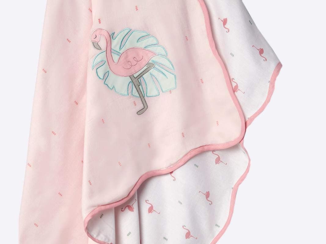 Masilo Organic Cotton Mulmul Dohar Blanket for Babies-Cradle Organic Cotton Softest Baby Blanket Wrapper Babies 0 to 36 Months - Flamingo