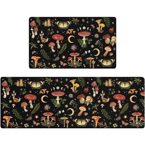Zussun Mushroom Rug Kitchen Mats for Floor Cushioned Anti Fatigue Kitchen Rugs Sets of 2, Non Slip Waterproof Black Kitchen Floor Mat, Comfort Memory Foam Standing Mat for Office Laundry Sink Desk