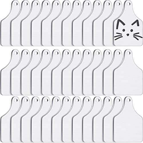 Zhengmy 25 Pieces Metal Cow Tag Blank Metal Stamping Blanks Aluminum Tiny Cattle Ear Tag with Hole for Handmade Number Dog Name ID Women Jewelry, 0.06 Inch Thick