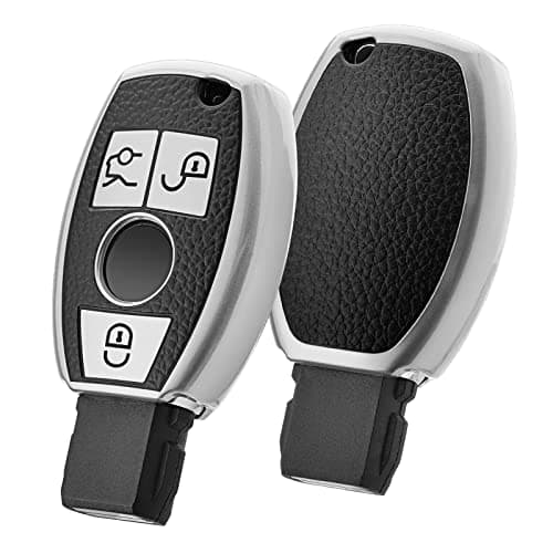 ELOHEI for Mercedes Benz Key Fob Cover, Premium Soft TPU Key Case Cover Compatible with Mercedes Benz C E S M CLS CLK G Class Keyless Smart Key Fob(Leather Texture Silver)