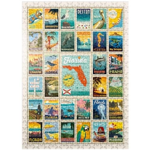 MyPuzzle Florida MultiImage Print Vintage Poster Premium 500 Piece Jigsaw Puzzle for Adults