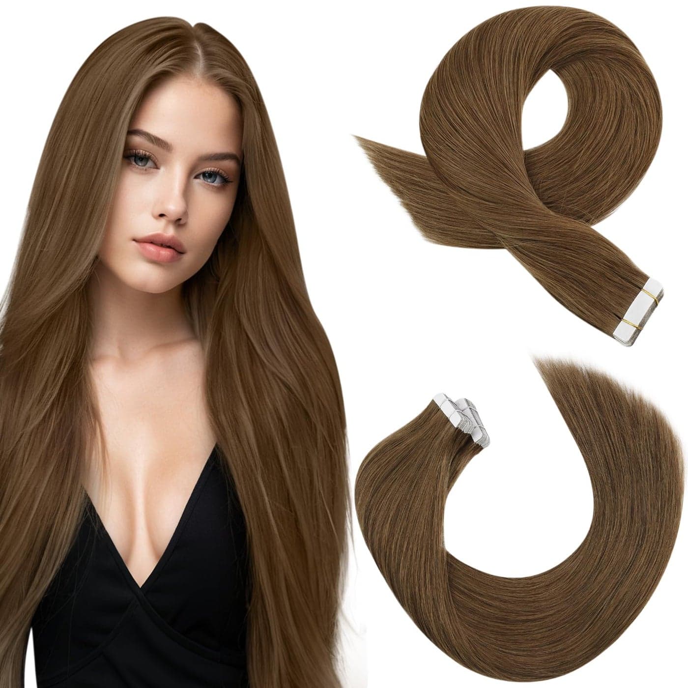Moresoo Brown Tape in Hair Extensions Human Hair Light Brown Real Hair Tape in Extensions Remy Human Hair Invisible Tape in Hair Extensions 14 Inch 8 20pcs 40g