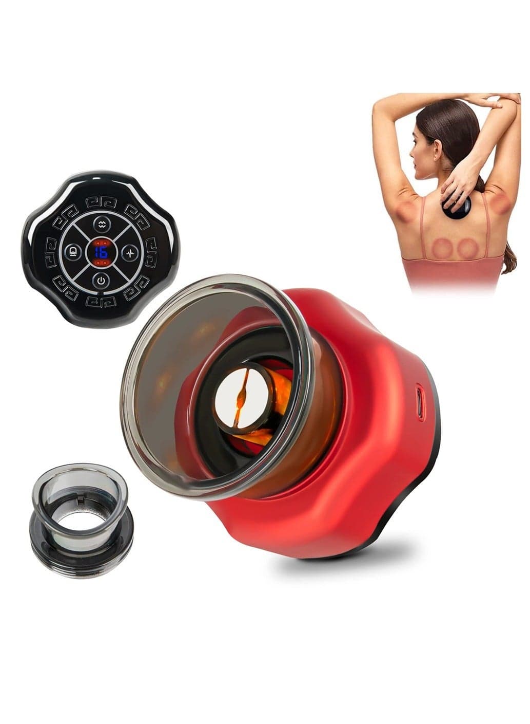 Electric Cupping Therapy Set, Massager, Cellulite 4 in 1 Massage Vacuum Machine Scrapping Tool, 16 Levels Temperature & Suction