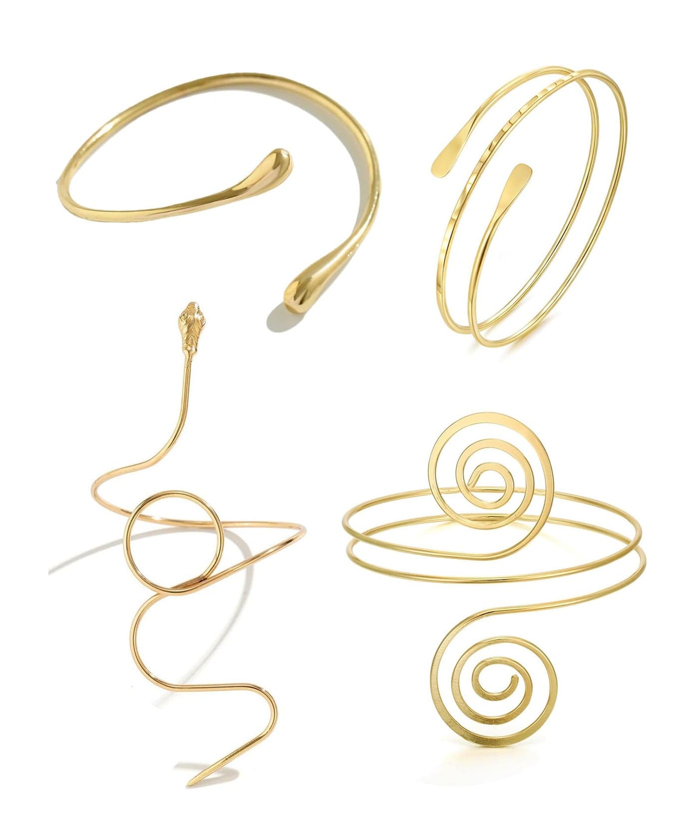 SQUISHCO 4Pcs Arm Cuff Jewellery for Women, Gold Arm Cuff Bracelet for Women with Unique Snake Symbol and Circle Designs, Perfect for Weddings, Parties, and Special Occasions