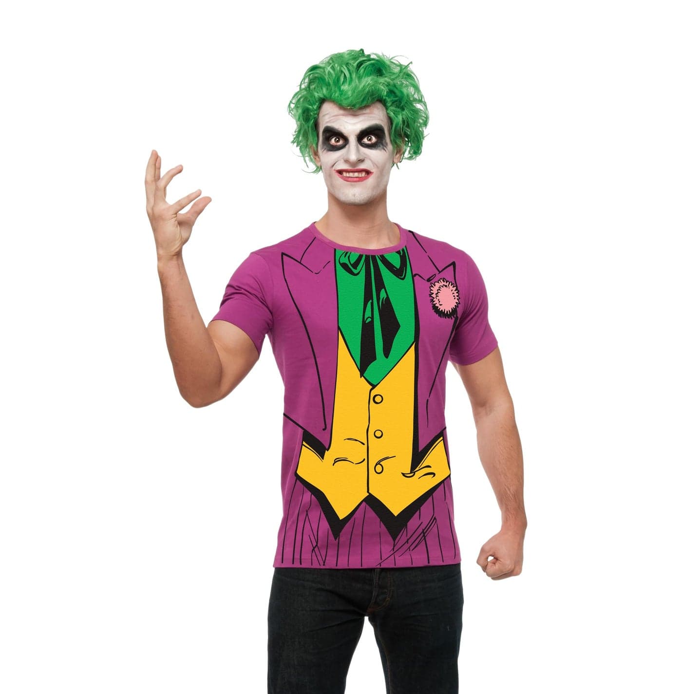 DC Comics Villains: The Joker Costume Top and Wig for Adults by Rubies, Men's Large