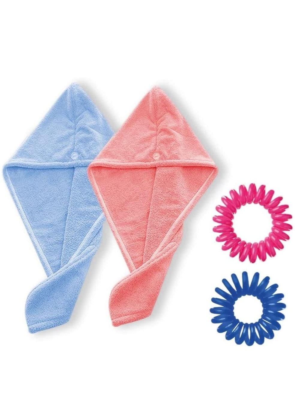 Microfiber Hair Towel, Hair Towel Wrap, Pack of 2 with hair ties, Quick Dry Hair Turban, Absorbant Hair Wraps, Hair Drying Towel with Elastic Loop and button