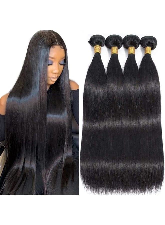 Human Hair Bundles Straight 16 18 20 22 Inch Brazilian Virgin Hair 4 Bundles Human Hair Straight 100% Unprocessed Straight Hair Bundles Weave Bundles Human Hair