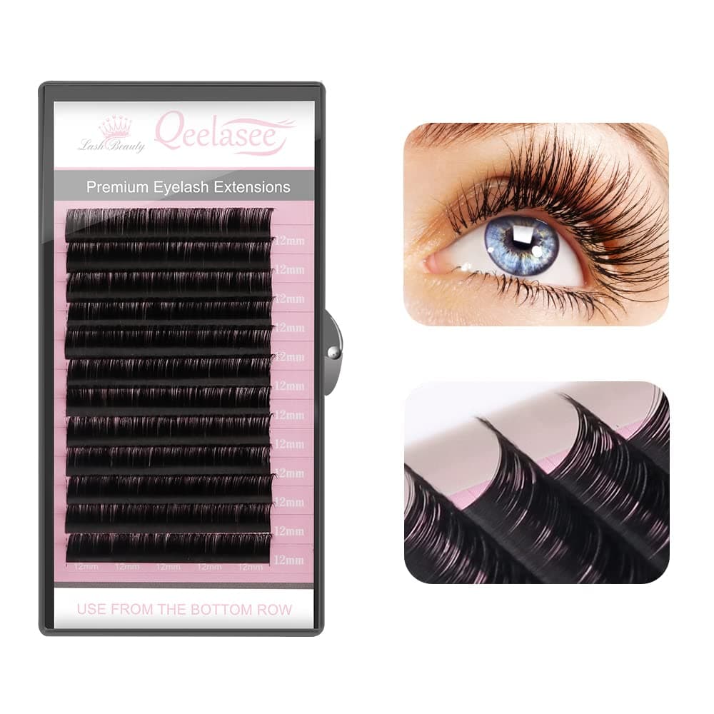 Qeelasee Faux Mink Silk Eyelash Extensions 003mm C Curl 12mm SemiPermanent Individual Lashes Extension Professional Salon Use