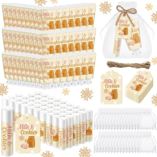 Swiffen 192 Pcs Christmas Hand Cream and Lip Balm Gifts 48 Sets Milk and Cookies Winter Christmas Party Favors Xmas Bridal Baby Shower Gifts Hand Lotion and Lip Balm for Guest Wedding Party Supplies