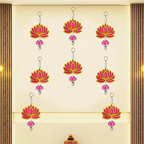 GIFT JAIPUR Lotus Pink Jhumka Wall Decor Hanging Set of 8 - Diwali Showpiece Gift Home Temple Pooja Festival Wedding Marriage Stage Decoration