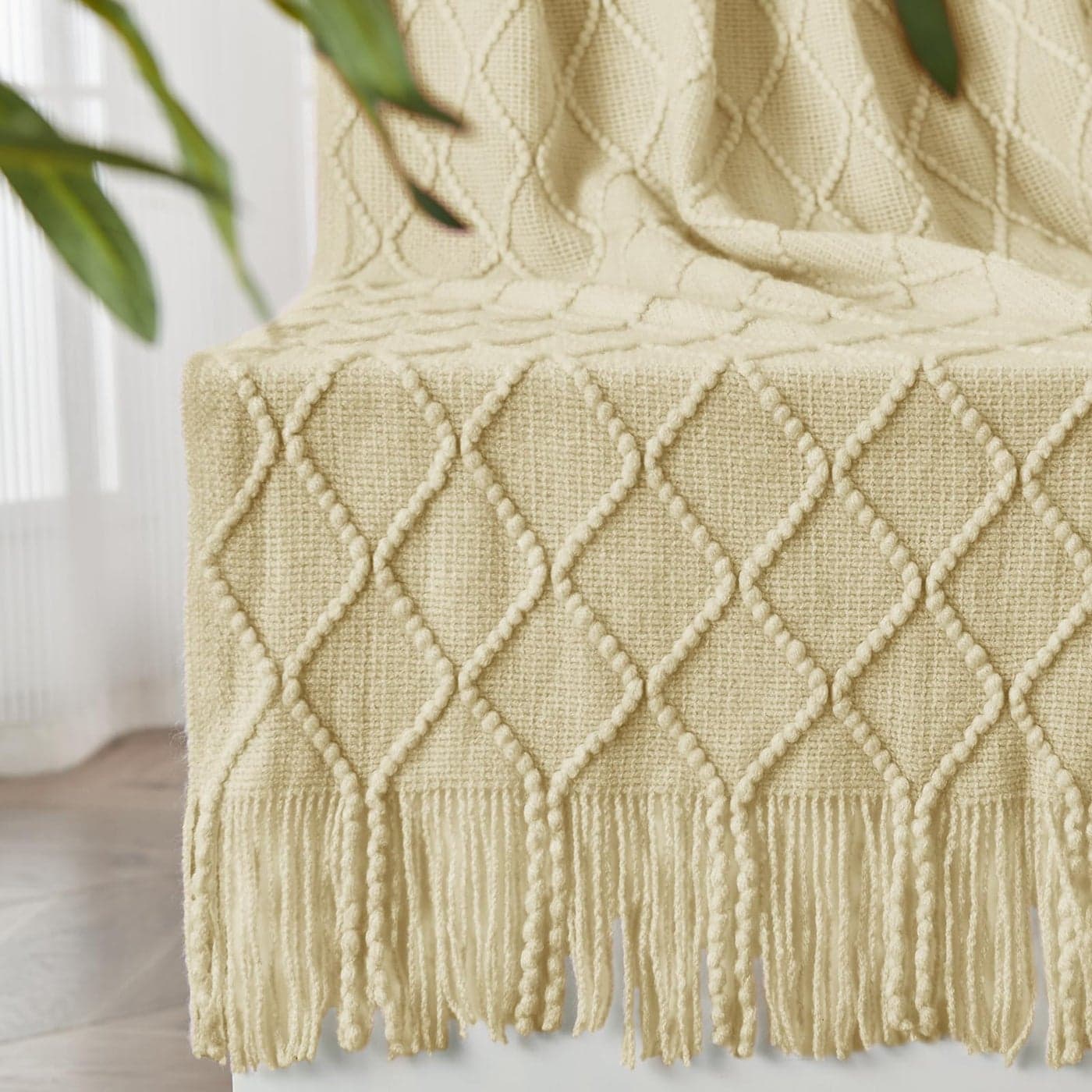 inhand Knitted Throw Blanket for Couch and Bed Soft Living Room Home Decor Knitted Blanket with Tassel Outdoor Lightweight Breathable Summer Blanket Farmhouse Warm Woven Decorative 50x60