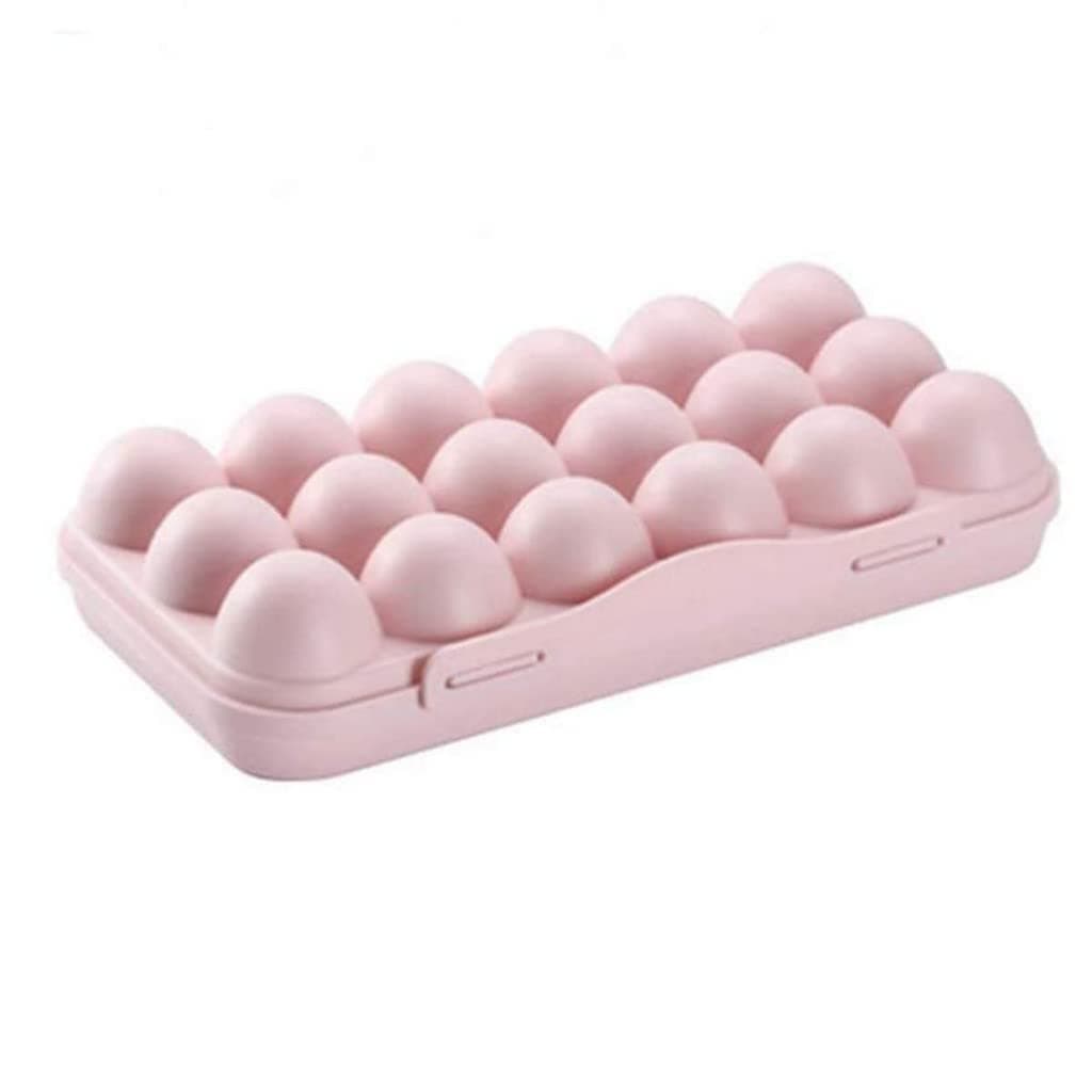 Sevia Plastic Egg Holder for Refrigerator Stackable Egg Storage Basket Tray With Lid Plastic Egg Box Carrier 1 Pack BPAFree Egg Storage Container for 18 Eggs Multicolor