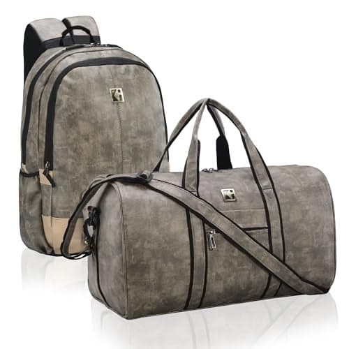 Kuber Industries Combo of 2 Premium Leather Duffle Bags for Men & 25 Ltrs Laptop Travel Backpack | Water Resistant Luggage Bags Women | Hand Carry Bags for Travelling Flight | Brown