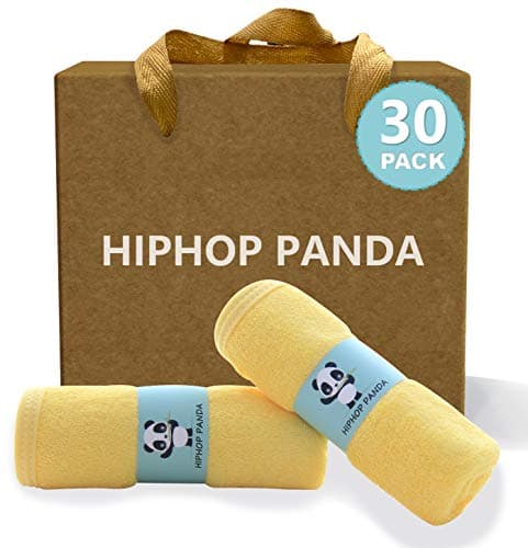HIPHOP PANDA Baby Washcloths Rayon Made from Bamboo 2 Layer Ultra Soft Absorbent Newborn Bath Face Towel Reusable Baby Wipes for Delicate Skin Yellow 30 Pack