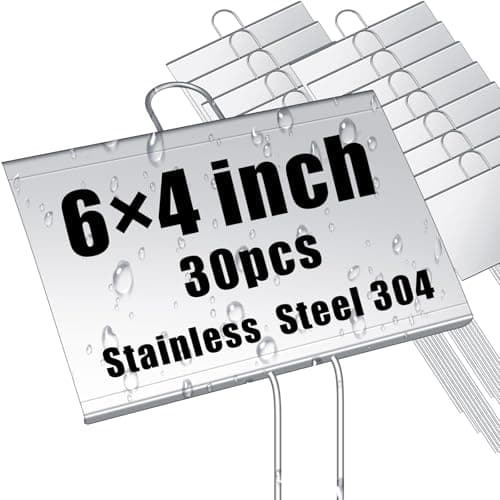Landhoow 30 Pcs Large Garden Plant Markers Metal Plant Labels Sign 6'' x 4'' with 11'' Stake Weatherproof Waterproof Garden Sign for Outdoor Seedlings Herbs Vegetable Greenhouse, Silver
