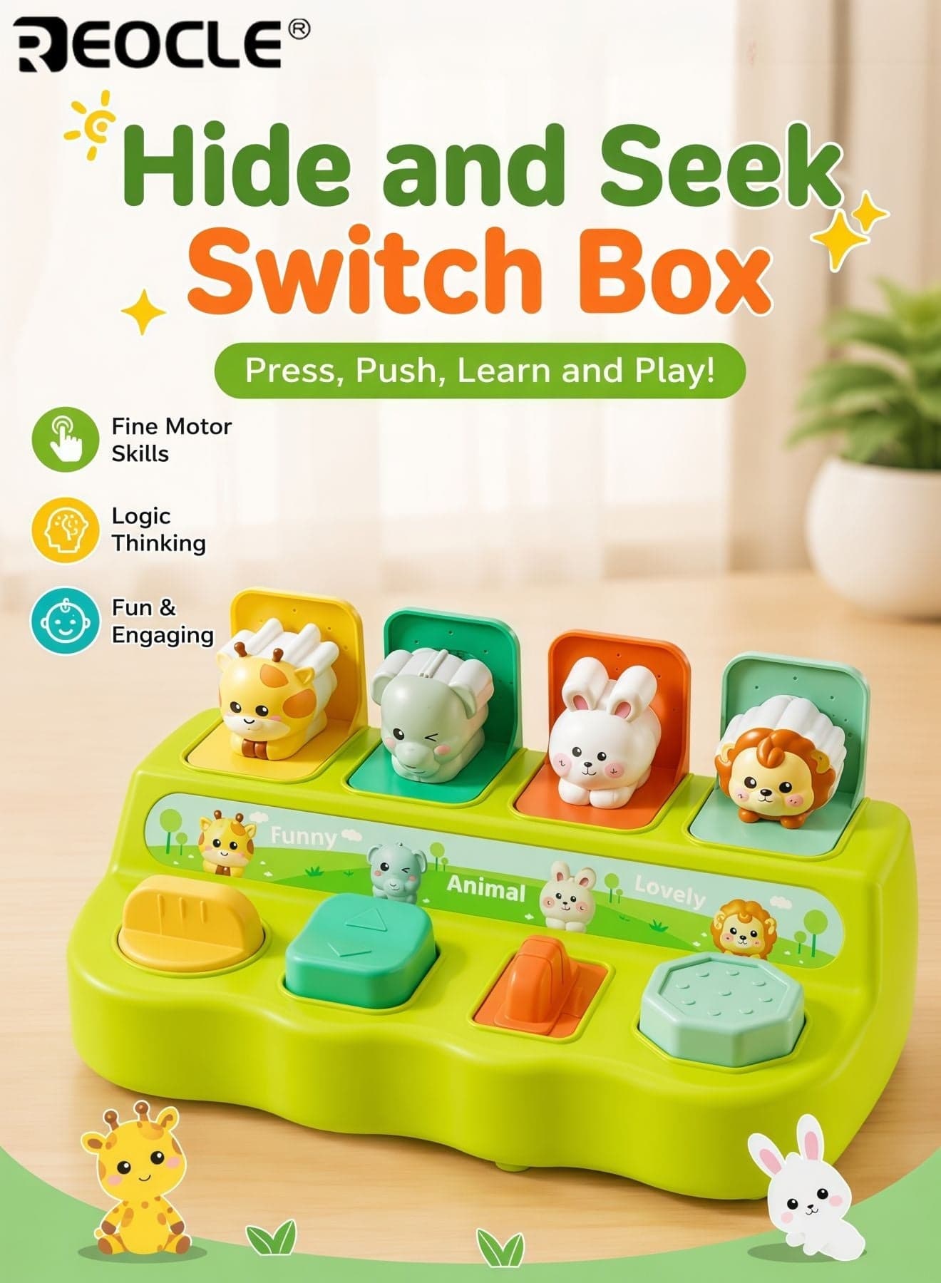 Baby Hide and Seek Cartoon Pop-Up Box Interactive Learning Toy Early Educational Learning Machine Logic and Memory Training Durable Plastic Material Suitable for 0-3 Years Old