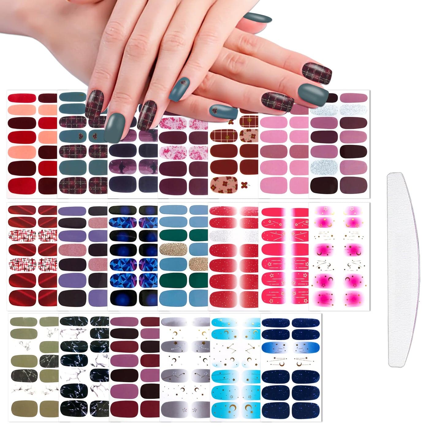 WOKOTO 20 Sheets Moon Stars Nail Polish Strips Gradient Nail Stickers Full Nail Wraps for Women Nail Polish Stickers Gel Nail Strips Real Nail Polish Sticker Nails for Women Press On Nails Wraps