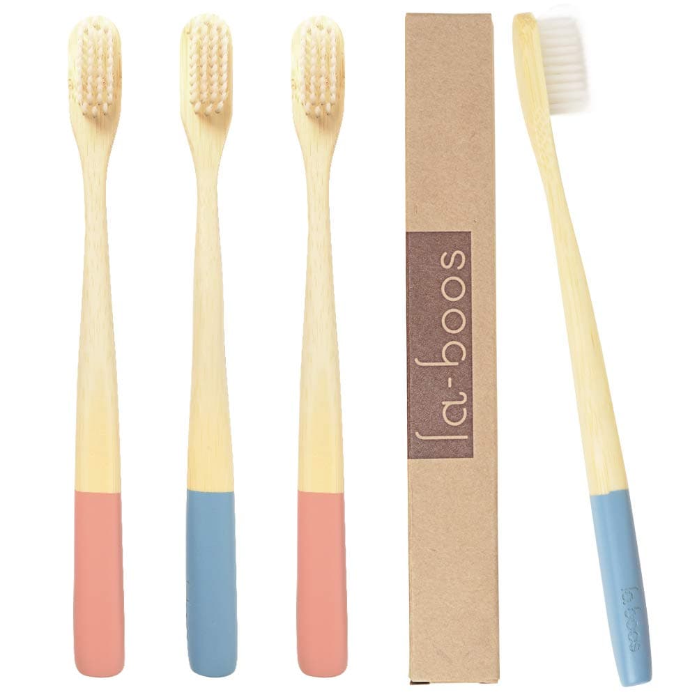 laboos Bamboo Toothbrushes Pack of 4 ecoFriendly Biodegradable NonPlastic BPA Free Soft Natural Bristles for Gingivitis and Sensitive Teeth Recyclable Eco Toothbrush Men Women