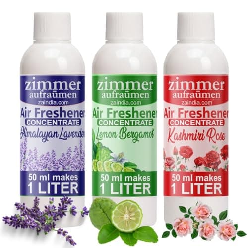 Room Air Freshener Concentrate (makes 3 Liters Freshener) - Natural Essential Oil Based (Lavender+Rose+Lemon) with Reusable Spray Bottle. For Bedroom, livingroom, Bathroom and cooler perfume