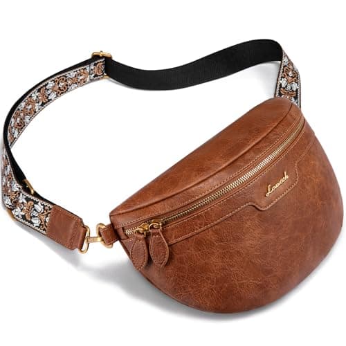 LOVEVOOK Fanny Packs for Women Cross Body, Vegan Leather Belt Bag for Women, Waterproof Sling Purse Fashion Waist Pack Designer Chest Bum Bag with Boho Style Strap