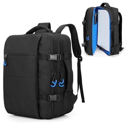 PGmoon Travel Backpack Compatible with PS5/PS5 Slim/PS5 Pro Console, Protective Carrying Case Bag for Controllers, 15.6’’ Laptop, Game Discs (Patent Design)