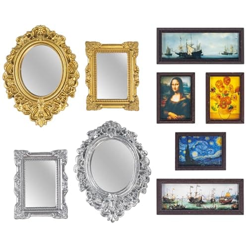 SAMCAMI Miniature Dollhouse Accessories Mini Mirror and Mini Wall Art 112 Scale Doll House Accessories and Furniture Dollhouse Miniatures 9 Pieces Mini Mirror and Mini Wall Art