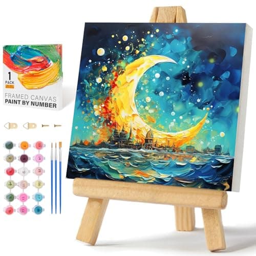 Framed Paint by Numbers Kit for Adults Beginners & Kids Ages 8-12, Sea and Moon Acrylic Easy Paint by Number with Frame, Watercolor Paint by Number Kits on Canvas Framed (10 * 10 Inch, without Easel)