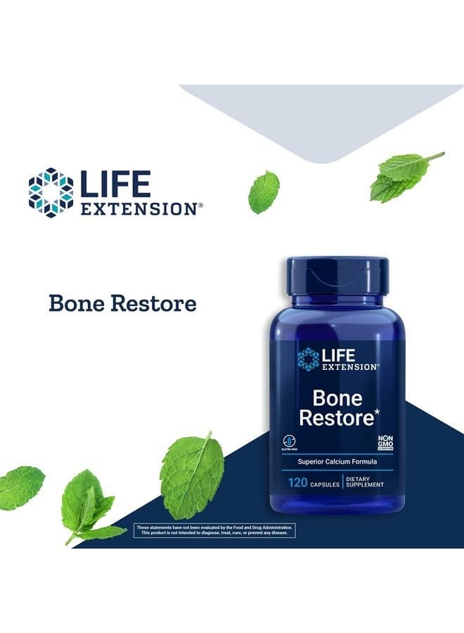 Bone Restore – Helps Maintain Healthy Bone Density - Calcium, Vitamin D3, Magnesium, Zinc, Boron and Other Bone-Healthy Minerals - Non-GMO, Gluten-Free – 120 Capsules