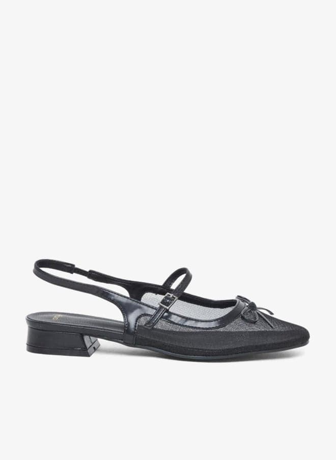 Styli Black Mesh Mary Jane Shoes with Bow Detail — 39