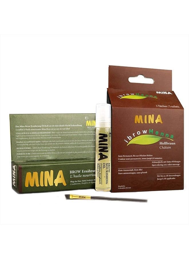 Mina ibrow Hair Color|Natural Spot coloring Hair Tinting Powder, Water and Smudge Proof | No Ammonia, No Lead with 100% Gray Converge|Vegan and Cruelty free(Light Brown + Oil + Brush)