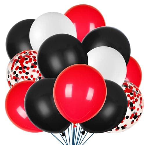 JOYYPOP 80Pcs Red White and Black Latex Balloons with Confetti Balloons for Graduation Poker Card Party Decorations Casino Race Car Party Red and White Graduation Decorations