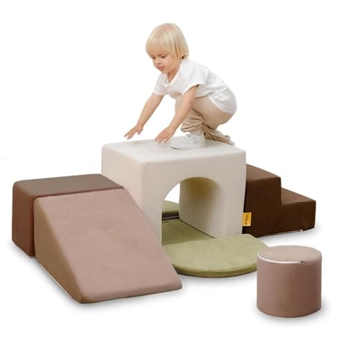 BanaSuper Kids Climbing Foam Blocks Playset 7 Piece Toddler Climbing Toys Indoor Gross Motor Development Montessori Gross Motor Toy for Babies Toddlers Grey